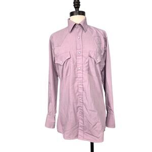 Vintage Sheplers Mens 14 1/2-32 Shirt Lavender Pearl Snap Western Rancher